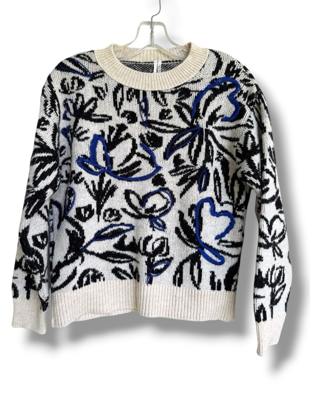 By Anthropologie Floral Pop Art Embroidered Pullover Sweater Blue/Black Size XXS - Picture 2 of 11